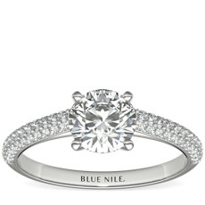 Trio Micropavé Engagement Ring in 14k White Gold
